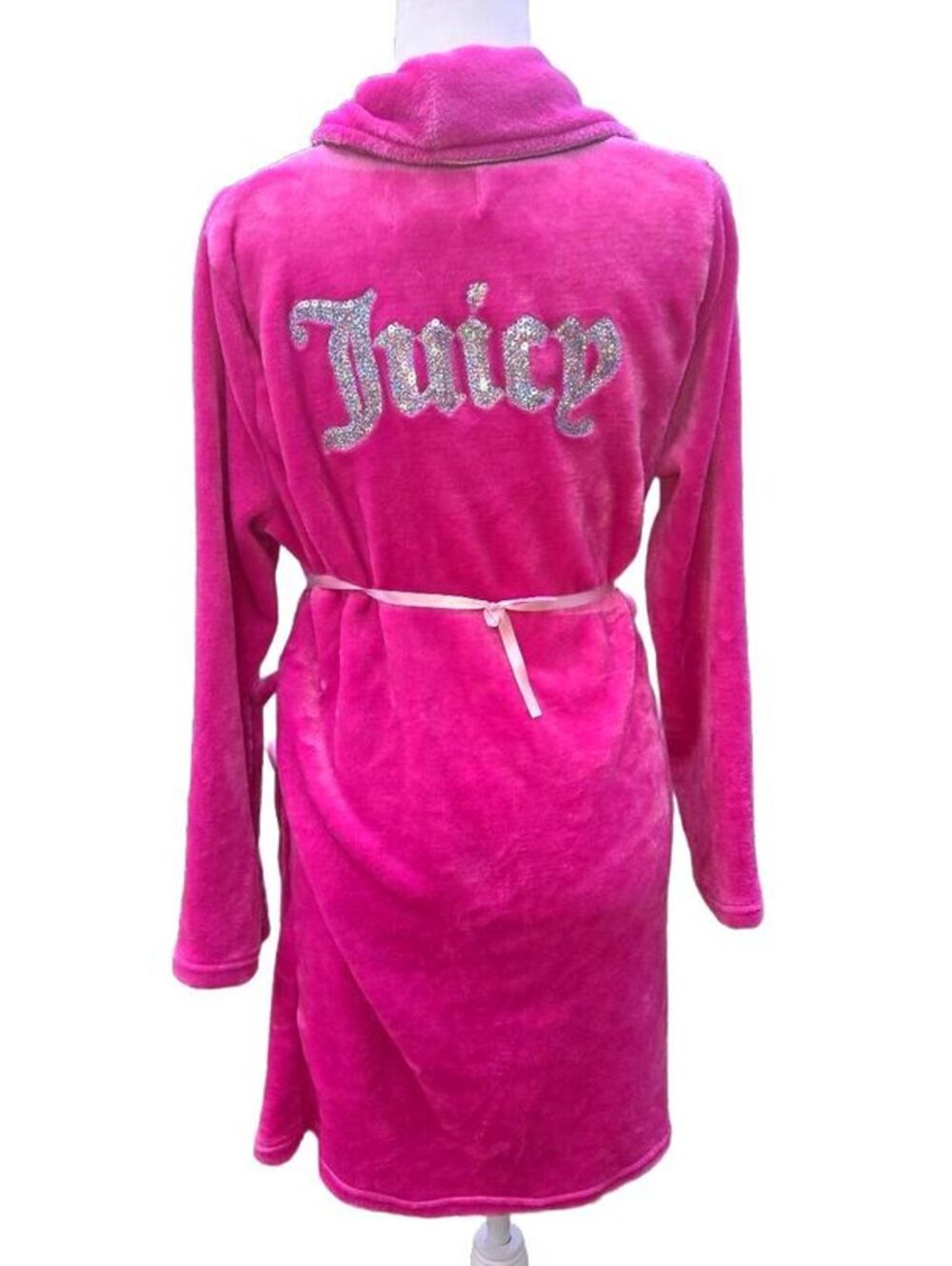 Vintage Y2K Juicy Couture Hot Pink Velour Bling Rhinestone Logo Lounge Robe